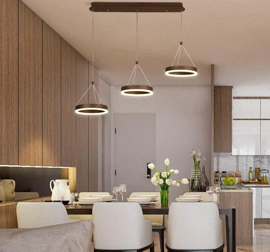 Coffee Led Pendant Light Kitchen Dinning Room Backside Lighting 3 Heads Round Acrylic Lamp Lustres