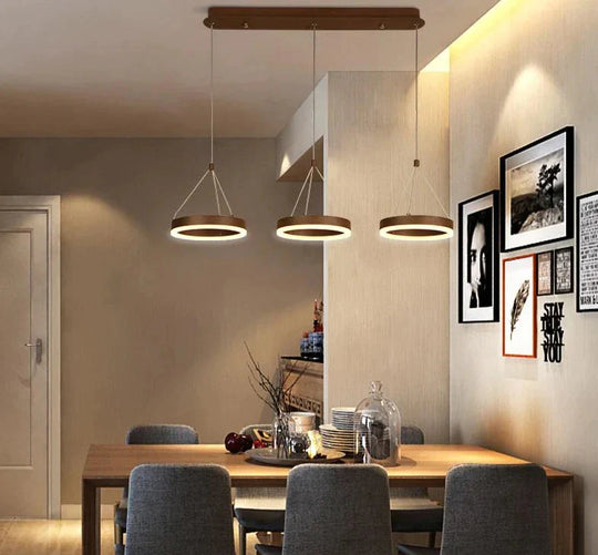 Coffee Led Pendant Light Kitchen Dinning Room Backside Lighting 3 Heads Round Acrylic Lamp Lustres