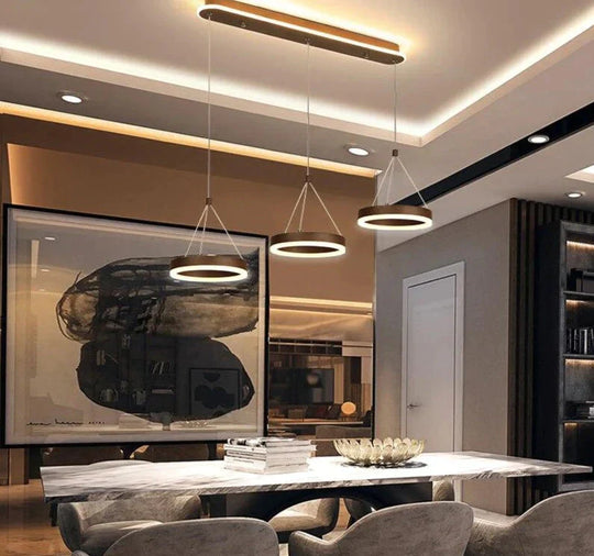 Coffee Led Pendant Light Kitchen Dinning Room Backside Lighting 3 Heads Round Acrylic Lamp Lustres