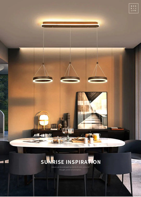 Coffee Led Pendant Light Kitchen Dinning Room Backside Lighting 3 Heads Round Acrylic Lamp Lustres