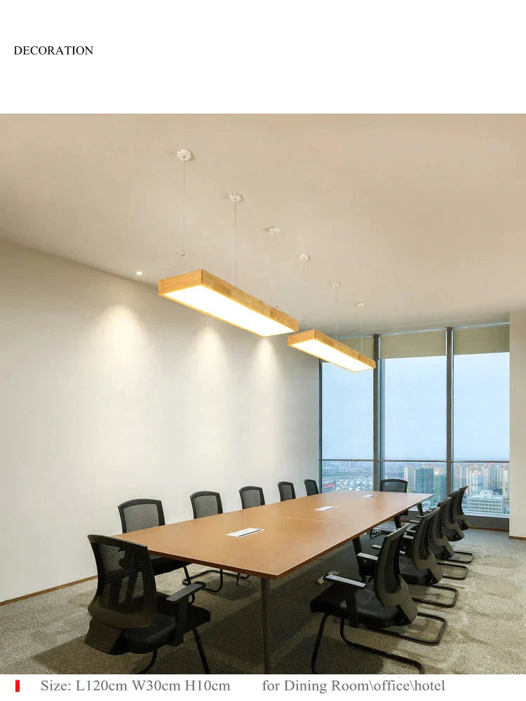 Pendant Lights Natural Wood Modern Rectangular Long Lamp Hotel Hall Shop Commercial Study Room Light
