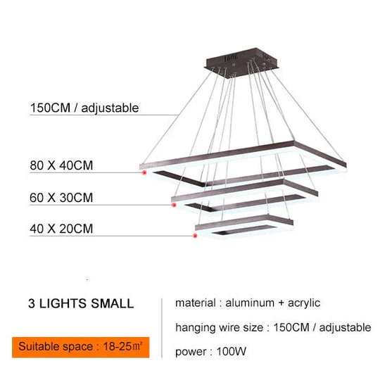 Square Hanging Lamp Modern Led Pendant Lights For Living Room With Remote Dimmable Home Bedroom