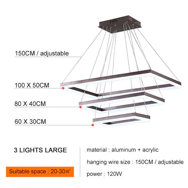 Square Hanging Lamp Modern Led Pendant Lights For Living Room With Remote Dimmable Home Bedroom