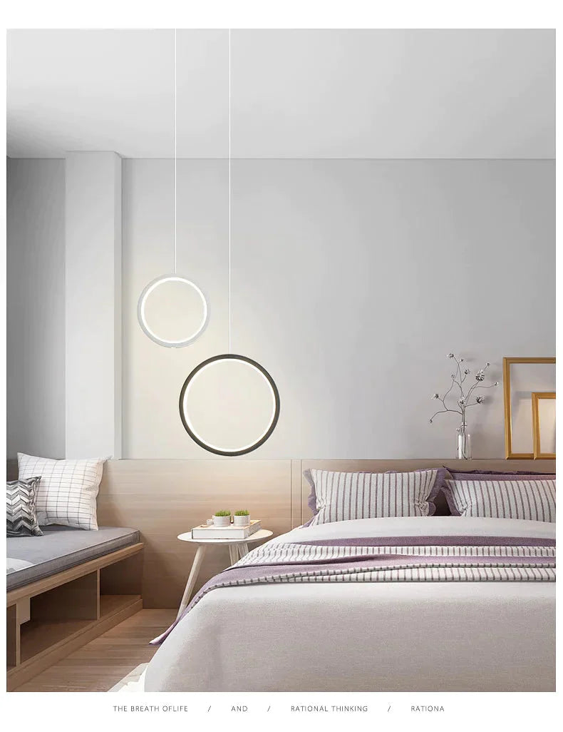 Ring Pendant Light Minimalist /Creative /Personality Bedroom Bedside Led Lights Long Line Hanging