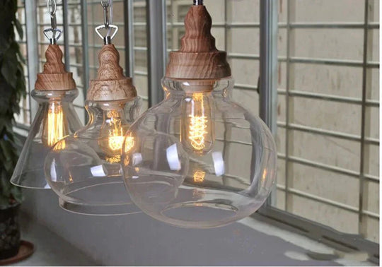Creative Nordic Wood Single Head Hanging Lights E27 Led Pendant Lamp For Kitchen Living Room