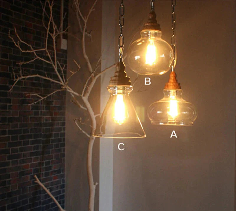 Creative Nordic Wood Single Head Hanging Lights E27 Led Pendant Lamp For Kitchen Living Room