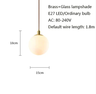 Nordic Loft Brass Single - Head Glass Ball Pendant Lamps E27 Led Hanging Light For Kitchen Living