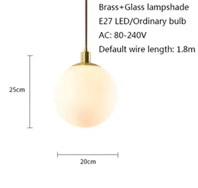 Nordic Loft Brass Single - Head Glass Ball Pendant Lamps E27 Led Hanging Light For Kitchen Living
