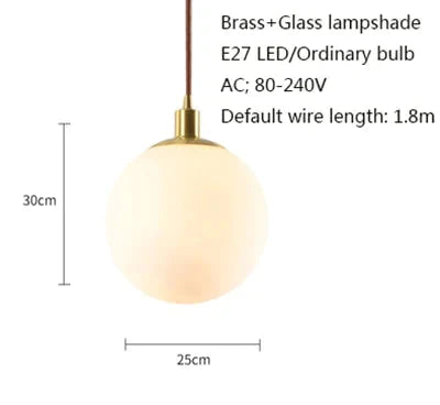 Nordic Loft Brass Single - Head Glass Ball Pendant Lamps E27 Led Hanging Light For Kitchen Living