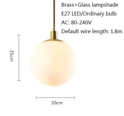 Nordic Loft Brass Single - Head Glass Ball Pendant Lamps E27 Led Hanging Light For Kitchen Living