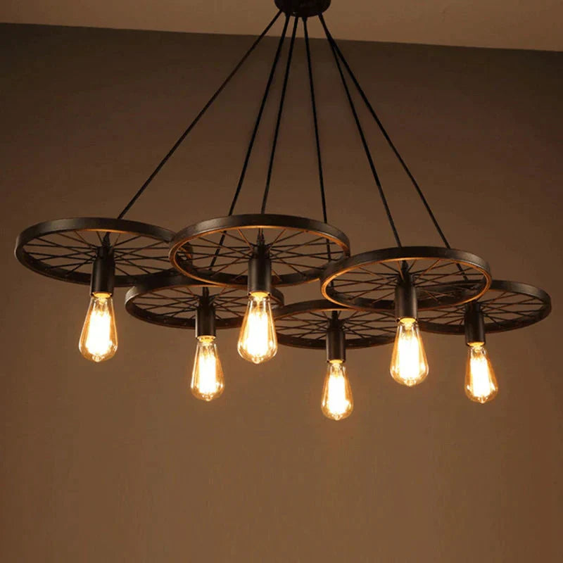 Retro Industrial Iron Wheel Vintage Black Pendant Lamp Classic Loft Lights E27 For Restaurant