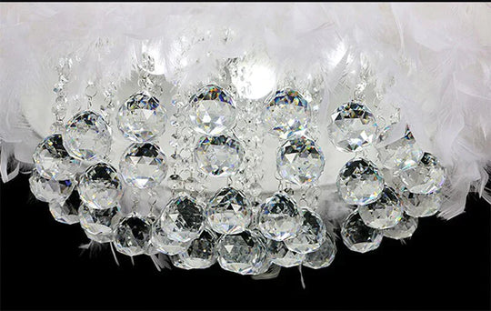 Modern Dreamy Feather Crystal Hanging Lamp E27 Led Lustre Pendant Fixture Bedroom Living Room