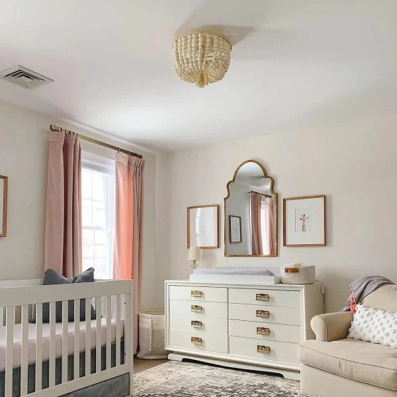 Modern Minimalist Round Wooden Beads E27 Led Pendant Lamp Children Bedroom Crystal Light Living