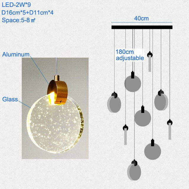 Modern Pendant Lamp For Stairwell Led Hanging Light Hall Lights Living Room Round Glass Restaurant