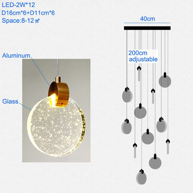 Modern Pendant Lamp For Stairwell Led Hanging Light Hall Lights Living Room Round Glass Restaurant