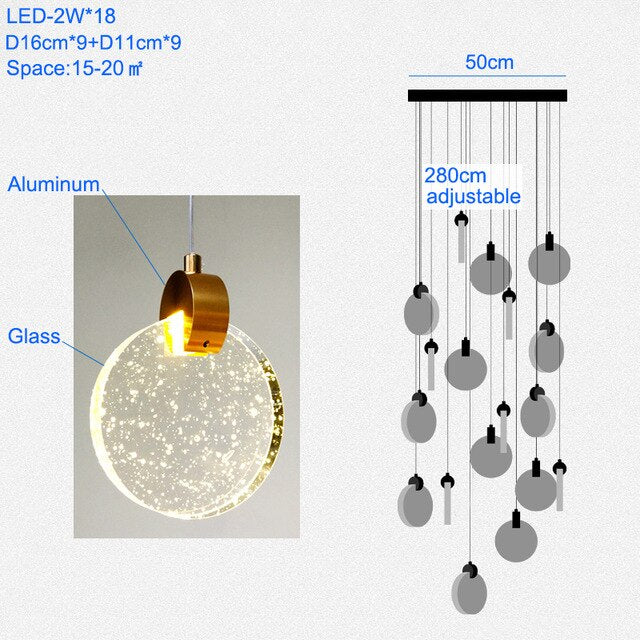 Modern Pendant Lamp For Stairwell Led Hanging Light Hall Lights Living Room Round Glass Restaurant