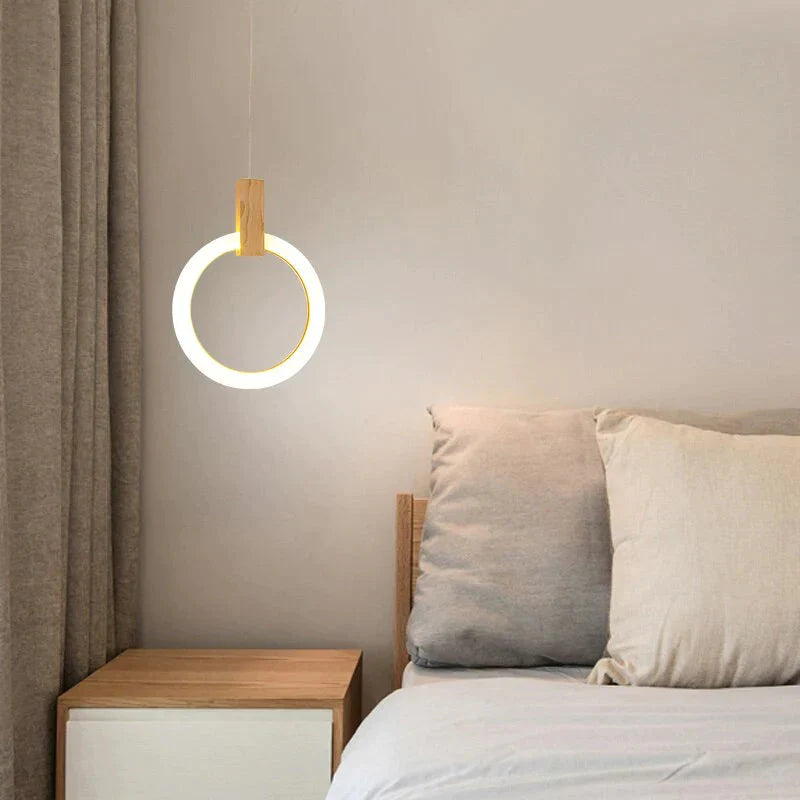 Ring Shaped Wooden Led Pendant Lights Bedroom Lamp Dining Room Indoor Home Decor Wood Hanging