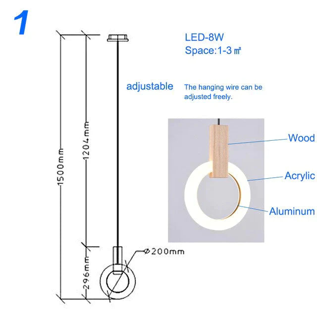 Ring Shaped Wooden Led Pendant Lights Bedroom Lamp Dining Room Indoor Home Decor Wood Hanging