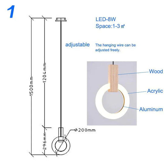 Ring Shaped Wooden Led Pendant Lights Bedroom Lamp Dining Room Indoor Home Decor Wood Hanging