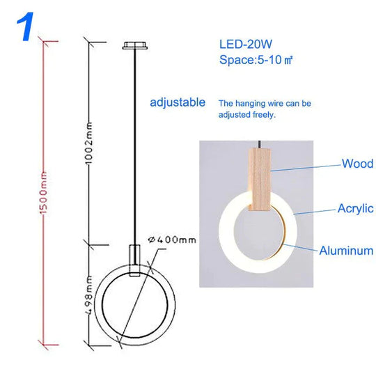 Ring Shaped Wooden Led Pendant Lights Bedroom Lamp Dining Room Indoor Home Decor Wood Hanging