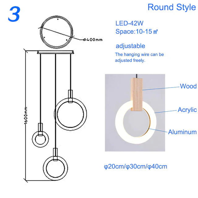 Ring Shaped Wooden Led Pendant Lights Bedroom Lamp Dining Room Indoor Home Decor Wood Hanging