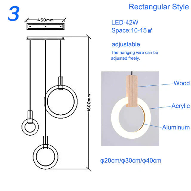 Ring Shaped Wooden Led Pendant Lights Bedroom Lamp Dining Room Indoor Home Decor Wood Hanging