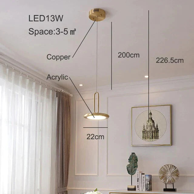 Pendant Light Ufo Disk Bedroom Copper Lamp Dining Room Hanging Ceiling Lamps Kitchen Modern Gold