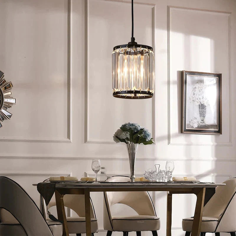 Crystal Pendant Light Dining Lighting Foyer Lamp Bedroom Loft Lights Black Frame Fixtures Makeup