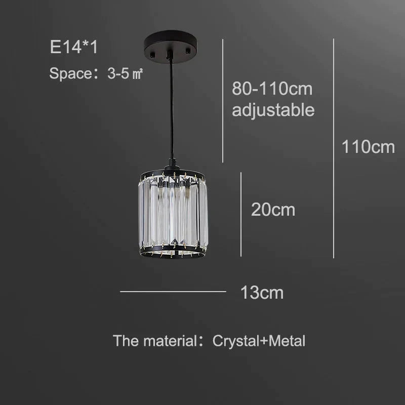 Crystal Pendant Light Dining Lighting Foyer Lamp Bedroom Loft Lights Black Frame Fixtures Makeup