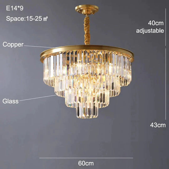 Copper Crystal Ceiling Lamp For Living Room Modern Led Lights Bedroom Home Fixture Lustres Pendant