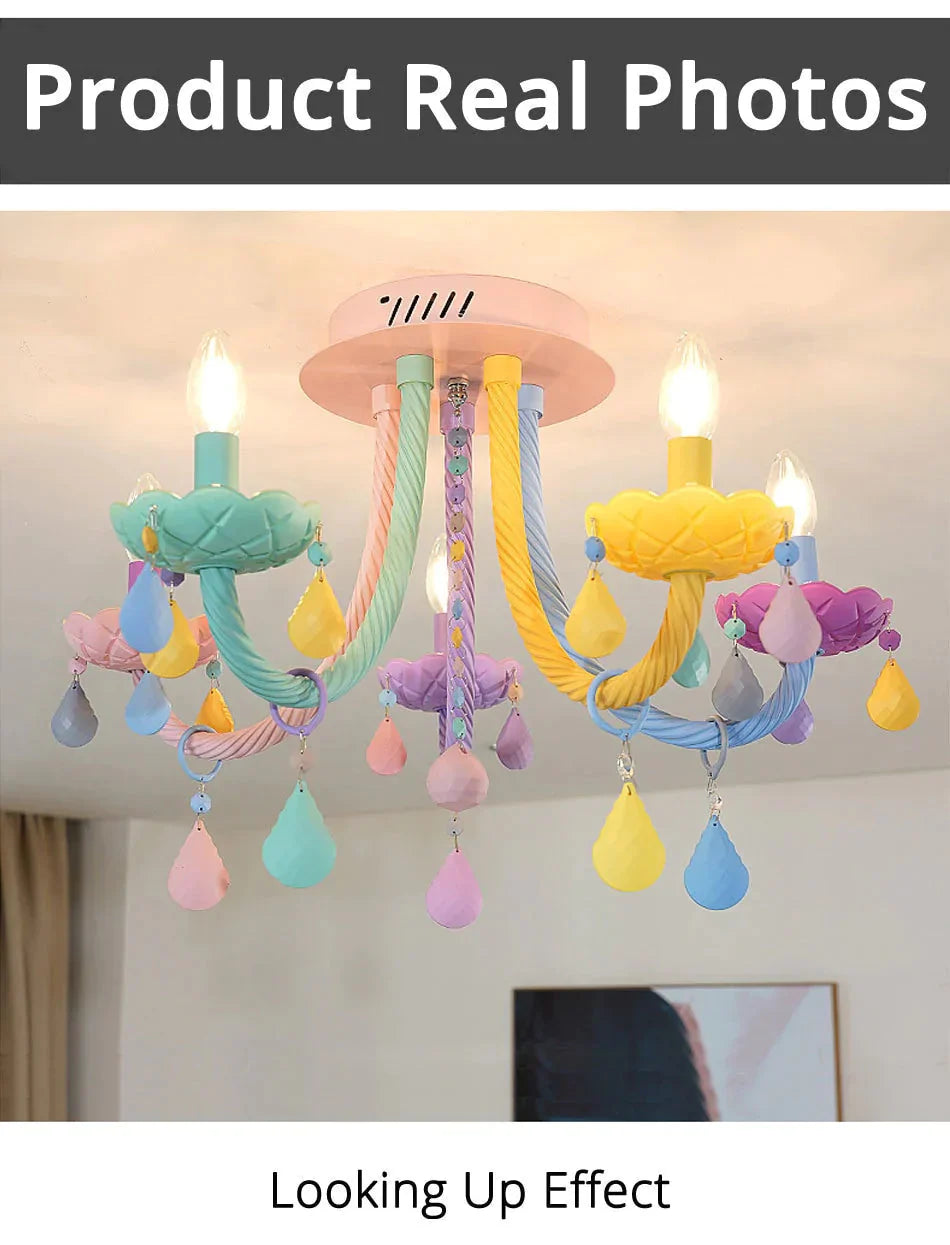 Chandelier Children’s Room Macaron Crystal Bedroom Lamp Boy And Girl Personality Lighting Pendant