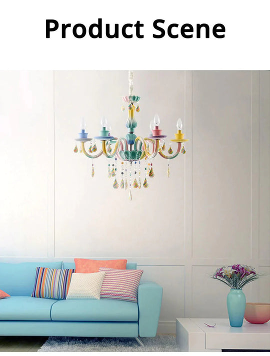 Macaron Chandelier Crystal Lamp Living Room Bedroom Dining Children’s Girl Princess Decoration