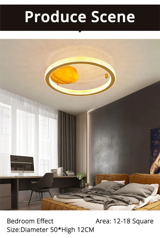 Gold/Coffee Color Ceiling Lights Bedroom Study Room Living Remote Control Surface Mounted Lighting