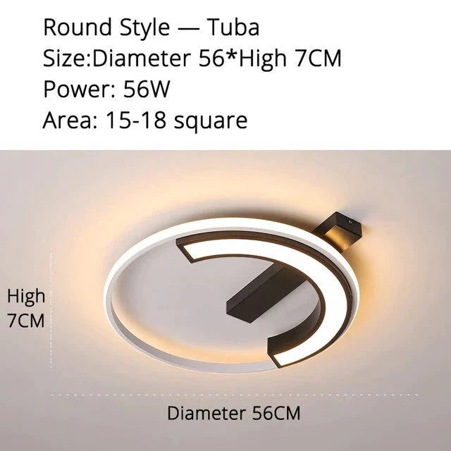 Remote Control Living Room Bedroom Ceiling Lights White And Black Iron Body Surface Mounted Led