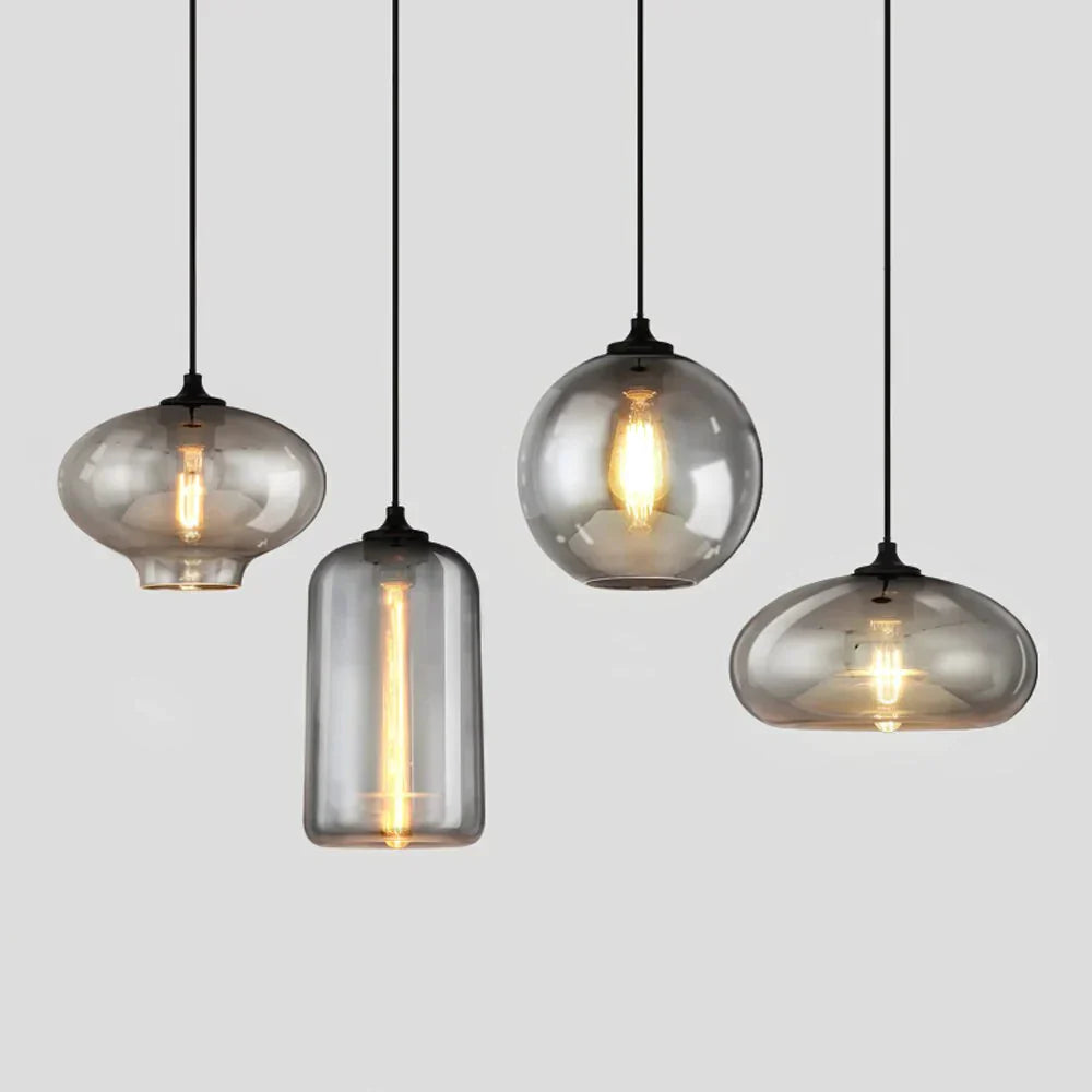 Vintage Industrial Pendant Light Retro Gray Glass Lamp For Bar Stair Dining Room E27 Edison Lighting
