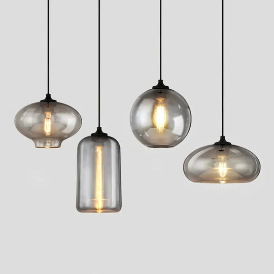 Vintage Industrial Pendant Light Retro Gray Glass Lamp For Bar Stair Dining Room E27 Edison Lighting