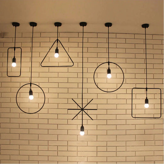 Simple Industrial Metal Structure Lamp Pendant Light For Dining Study Kitchen Island Living Room
