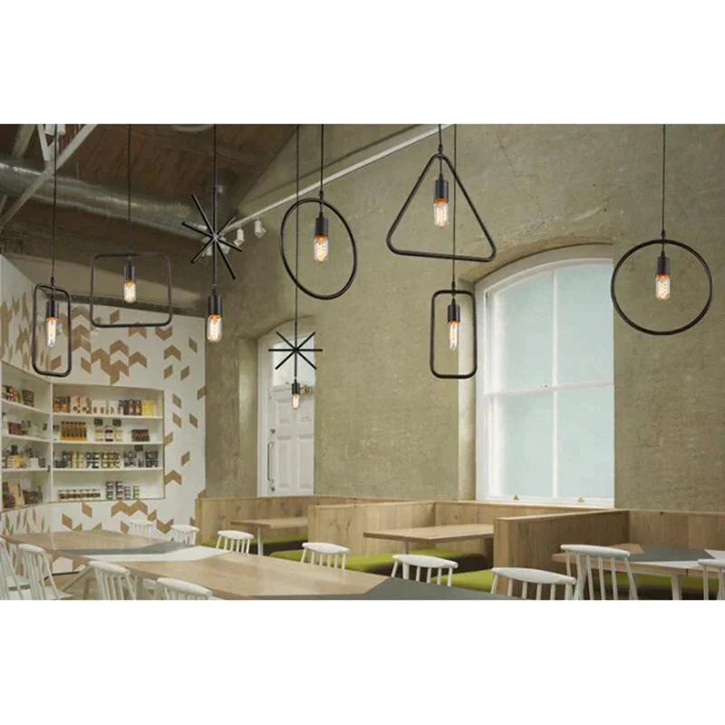 Simple Industrial Metal Structure Lamp Pendant Light For Dining Study Kitchen Island Living Room