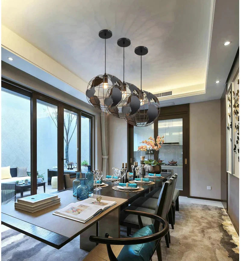Pendant Light Black/White Creative E27 Bulbs Earth Iron Lamp Edison Bulb For Kitchen Dining Room