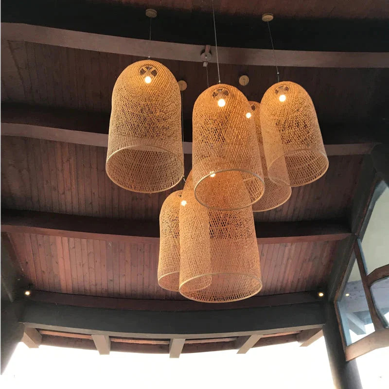 Vintage Bamboo Art Pendant Lights Wood Wicker Chinese Lamp Suspension Home Indoor Dining Room