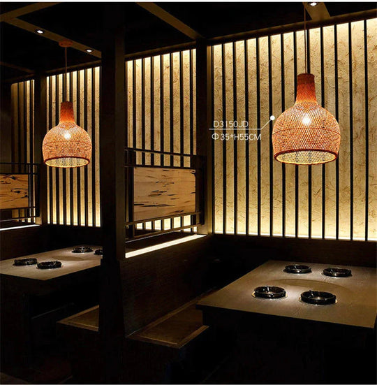 Vintage Bamboo Art Pendant Lights Wood Wicker Chinese Lamp Suspension Home Indoor Dining Room