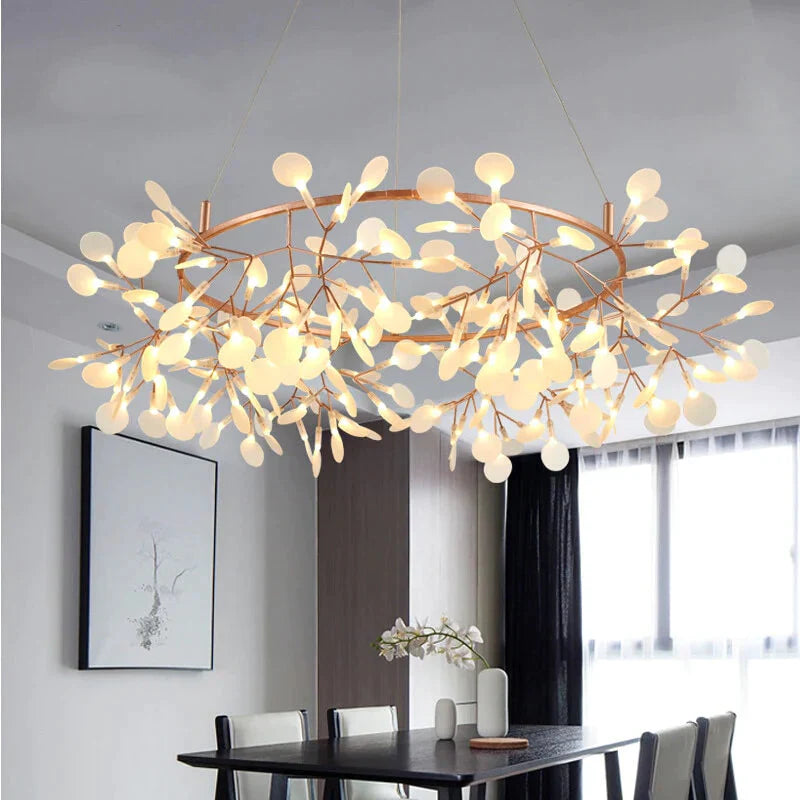 Modern Led Lamp Firefly Tree Branch Leaf Pendant Light Round Flower Suspension Lamps Art Bar