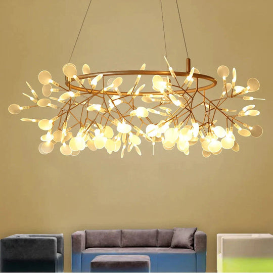 Modern Led Lamp Firefly Tree Branch Leaf Pendant Light Round Flower Suspension Lamps Art Bar