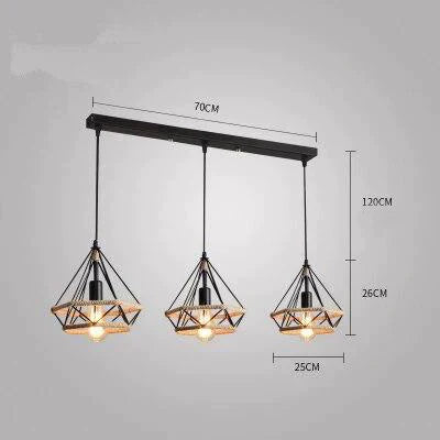American Retro Pendant Lights Creative Diamond Hemp Rope Iron Lamps For Clothing Shop Bar