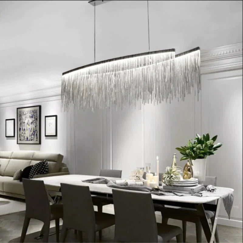 Italian Design Tassel Chain Pendant Light For Living Room Bedroom Dining Indoor Home Silver/Rose