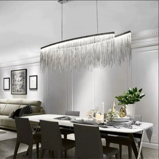 Italian Design Tassel Chain Pendant Light For Living Room Bedroom Dining Indoor Home Silver/Rose