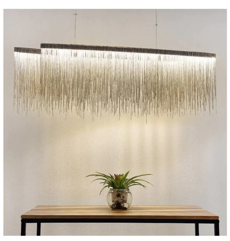 Italian Design Tassel Chain Pendant Light For Living Room Bedroom Dining Indoor Home Silver/Rose