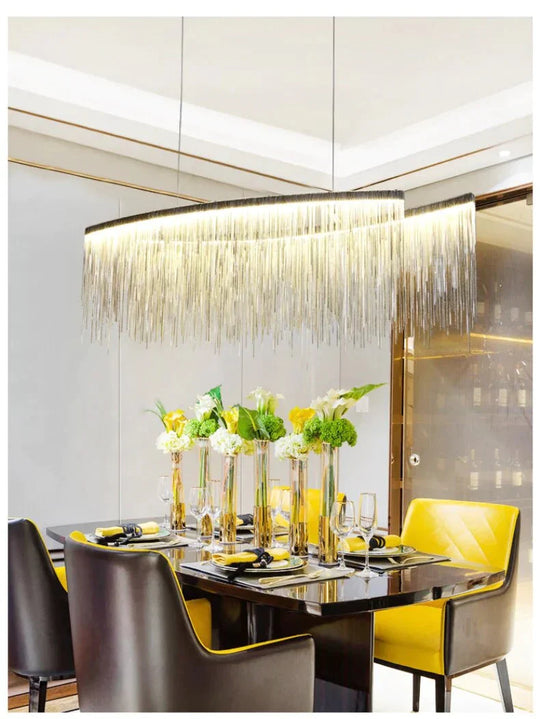 Italian Design Tassel Chain Pendant Light For Living Room Bedroom Dining Indoor Home Silver/Rose