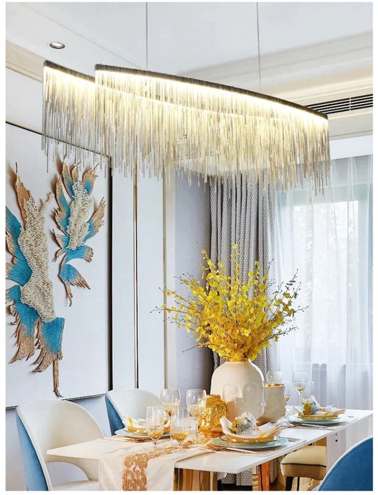 Italian Design Tassel Chain Pendant Light For Living Room Bedroom Dining Indoor Home Silver/Rose