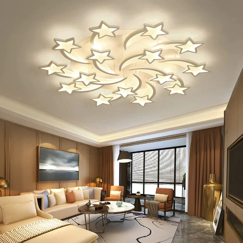 Iralan Modern Led Chandelier Art Deco Room Indoor Lamp White Star For Living Dining Bedroom Kid’s